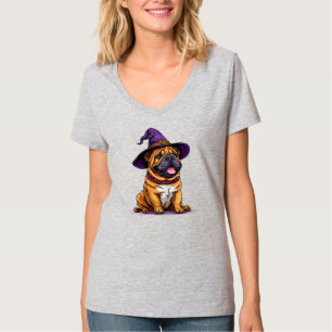 Adorable Bulldog in a Witch Hat T-Shirt