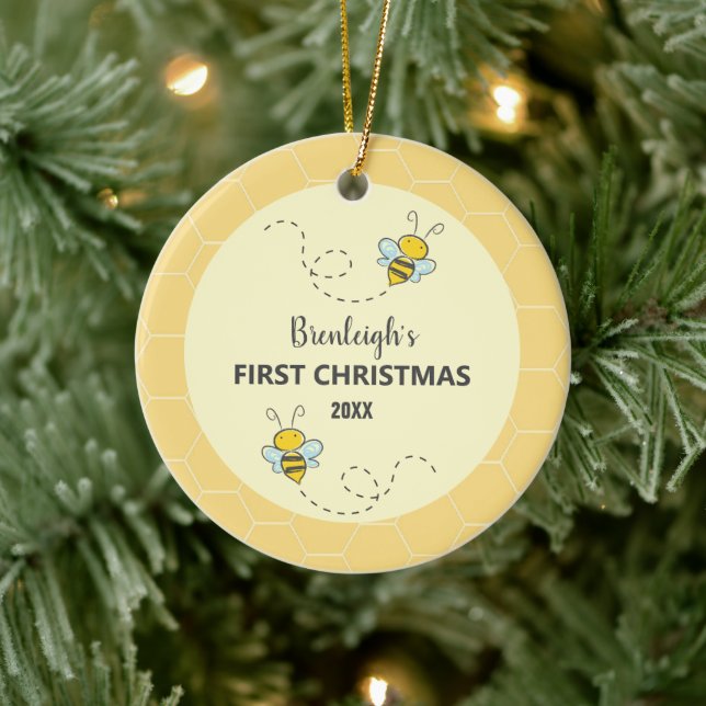 Adorable Bumble Bee First Christmas Custom Ceramic Ceramic Tree Decoration (Tree)