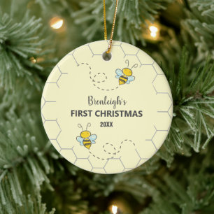 Adorable Bumble Bee First Christmas Custom Ceramic Tree Decoration