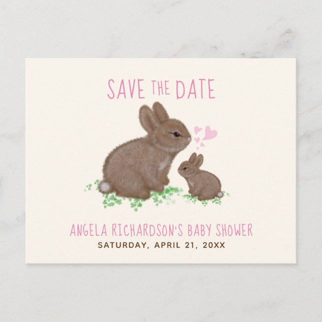 Adorable Bunnies Girl Baby Shower Save The Date Announcement Postcard (Front)
