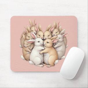 Adorable Bunnies in a Cosy Pastel Hug Illustration Mouse Pad