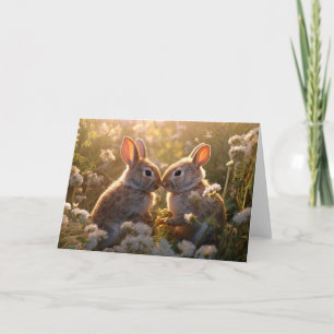 Adorable Bunnies in Spring Meadow Design Card
