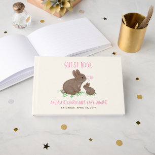 Adorable Bunnies Pink Baby Shower Guest Book