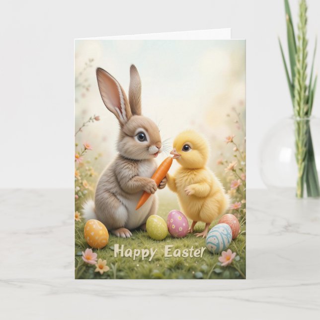  Adorable Bunny and Chick Easter  Holiday Card (Front)