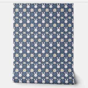 Adorable Bunny and Flower Pattern Wallpaper