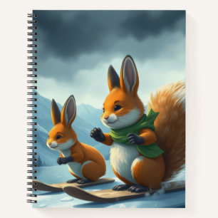 Adorable bunny and squirrel winter sports notebook