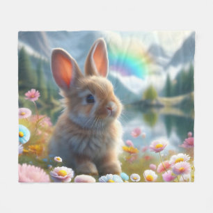 Adorable Bunny at an Enchanted Lake Fleece Blanket