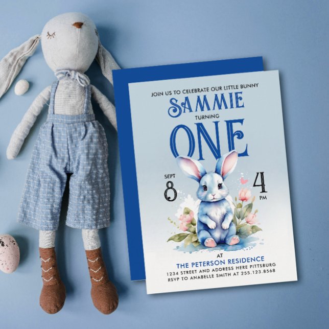 Adorable Bunny Boy Floral Birthday Watercolor Invitation (Creator Uploaded)