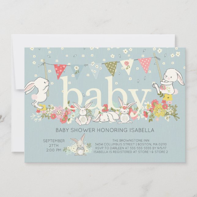 Adorable Bunny Boys Baby shower Invitation (Front)