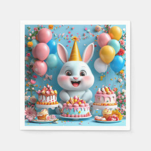 Adorable Bunny Celebrating Birthday Napkin