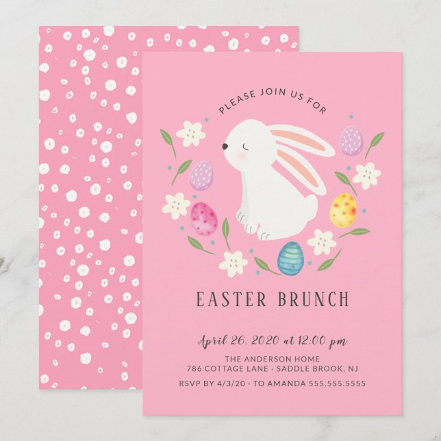 Adorable Bunny Easter Brunch Dinner Invitation (Front/Back)