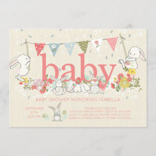 Adorable Bunny Girls Baby shower Invitation