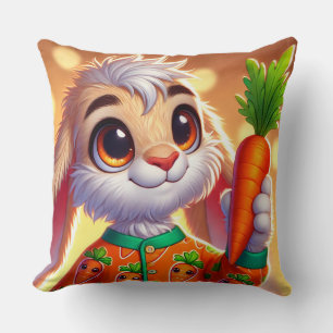 Adorable Bunny Holding Carrot in Illustrated Pajam Cushion