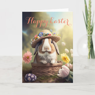 Adorable Bunny in an Easter Hat Holiday Card