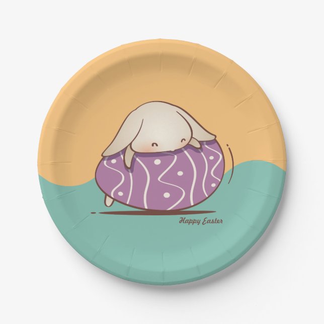 Adorable Bunny laying on a Purple Easter Egg Paper Plate (Front)
