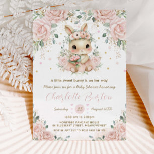 Adorable Bunny Rabbit Blush Floral Baby Shower  Invitation