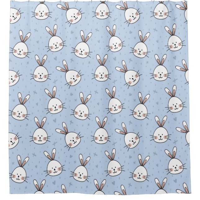 Adorable Bunny Rabbit Pattern Shower Curtain (Front)
