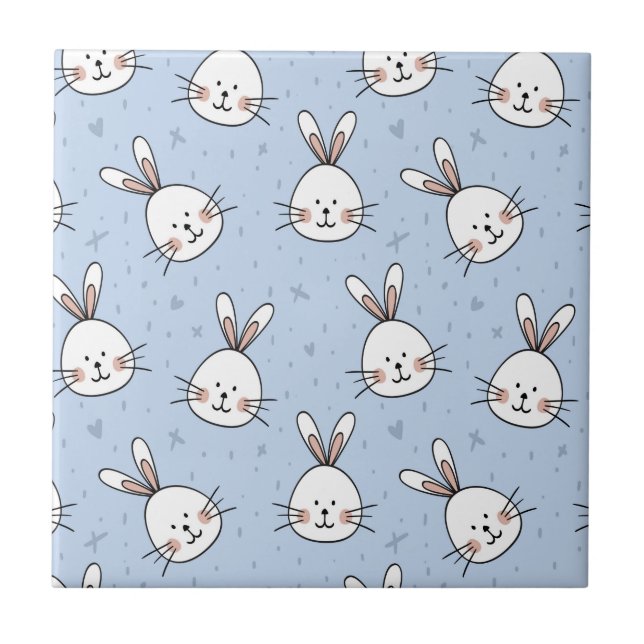 Adorable Bunny Rabbit Pattern Tile (Front)