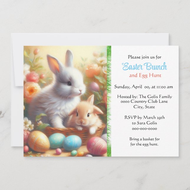 Adorable Bunny Rabbits Easter Brunch  Invitation (Front)