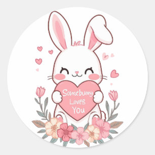 Adorable Bunny with a Love Heart Classic Round Sticker