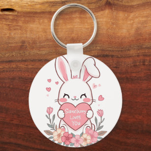 Adorable Bunny with a Love Heart Key Ring