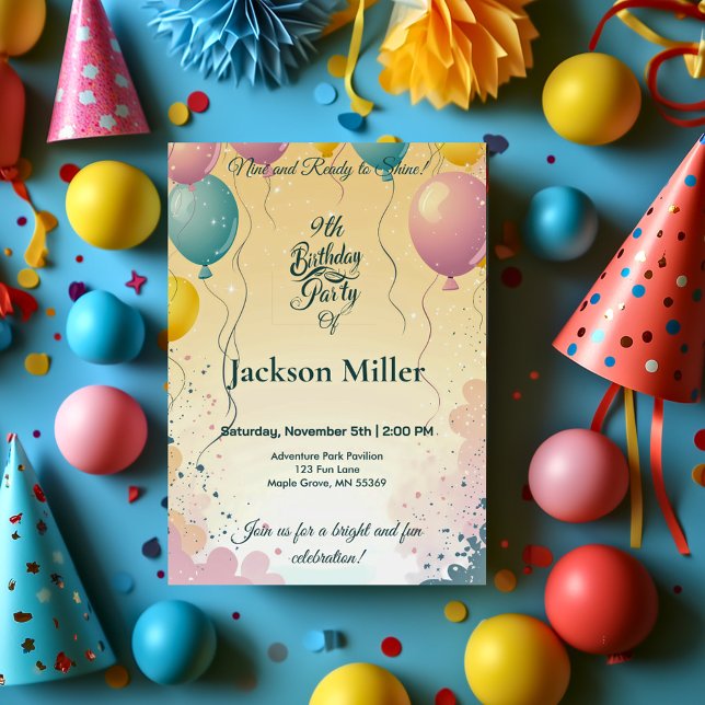 Adorable Bunny with Balloon Customisable Birthday  Invitation (Creator Uploaded)