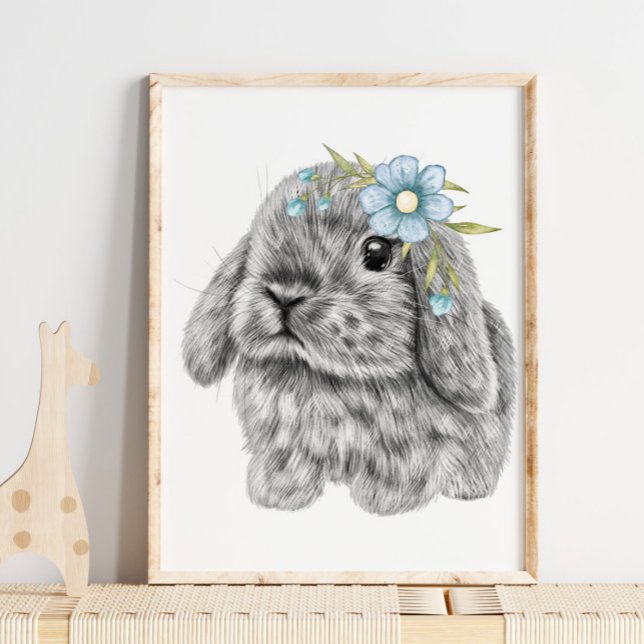 Adorable Bunny with Blue Bow Print | Nursery Print (Creator Uploaded)