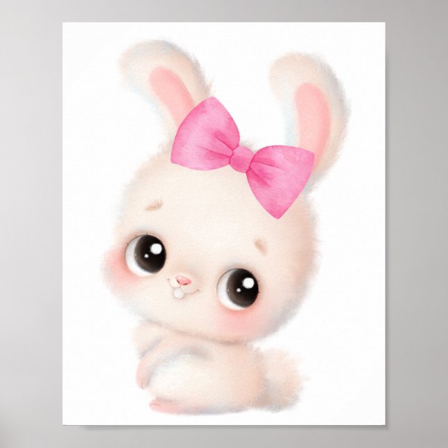 Adorable Bunny with Pink Bow Wall Art (Front)