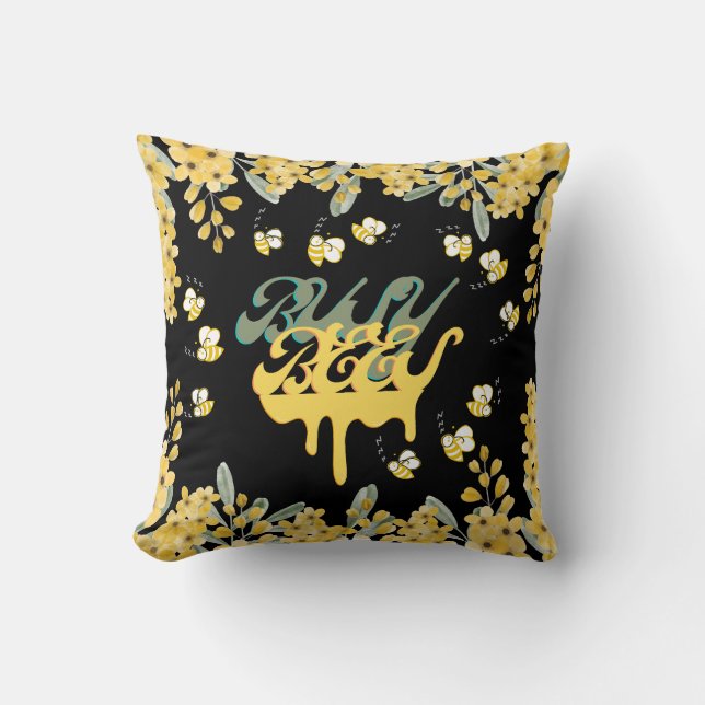 Adorable Busy Bees & Honey Drops Throw Pillow  (Front)