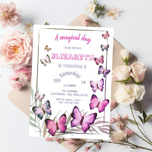 Adorable Butterflies Striped Birthday Invitation