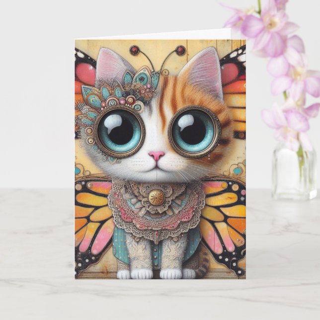 Adorable Butterfly Cat Fairy All Occasions Card (Orchid)