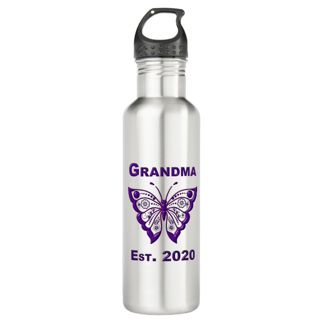 Adorable Butterfly Grandma “Est 2020” 710 Ml Water Bottle (Front)