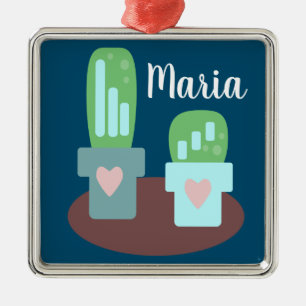 Adorable Cactus Heart Pots Christmas Present Metal Tree Decoration