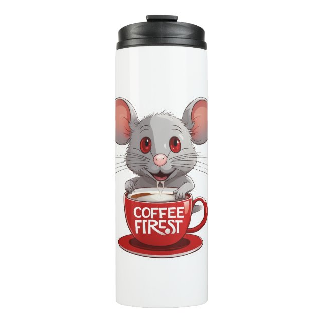 Adorable Caffeine Mouse in Red Mug (Front)