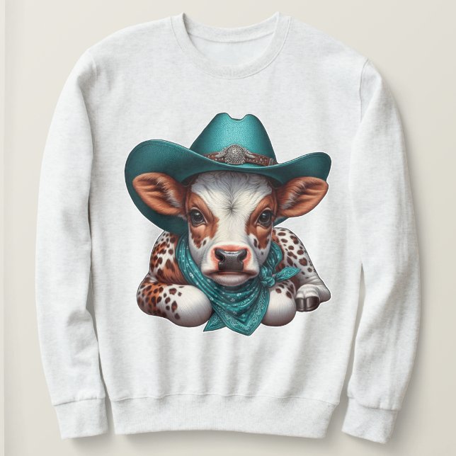 Adorable Calf in Cowboy Hat and Bandanna   Sweatshirt (Design Front)