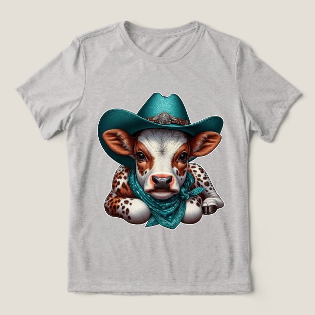 Adorable Calf in Cowboy Hat and Bandanna  Tri-Blend Shirt (Design Front)