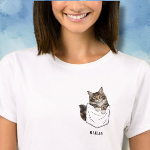 Adorable Calico Cat in Pocket Name T-Shirt