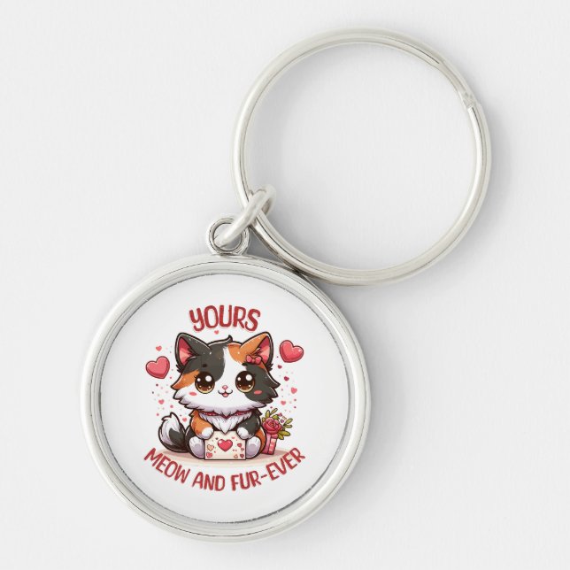 Adorable Calico Cat Valentine's Day  Key Ring (Front)