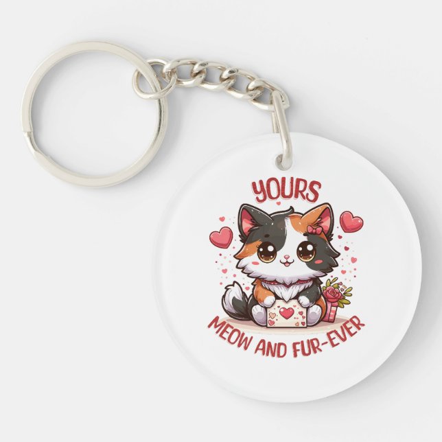 Adorable Calico Cat Valentine's Day  Key Ring (Front)