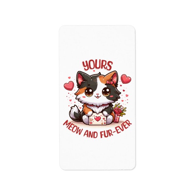 Adorable Calico Cat Valentine's Day  Label (Front)