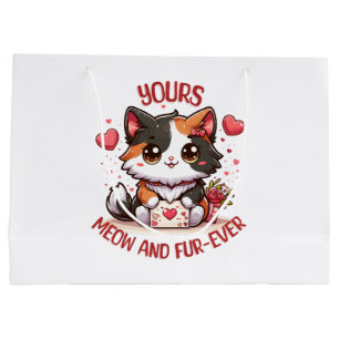 Adorable Calico Cat Valentine's Day Large Gift Bag