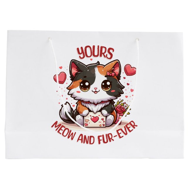 Adorable Calico Cat Valentine's Day  Large Gift Bag (Back)