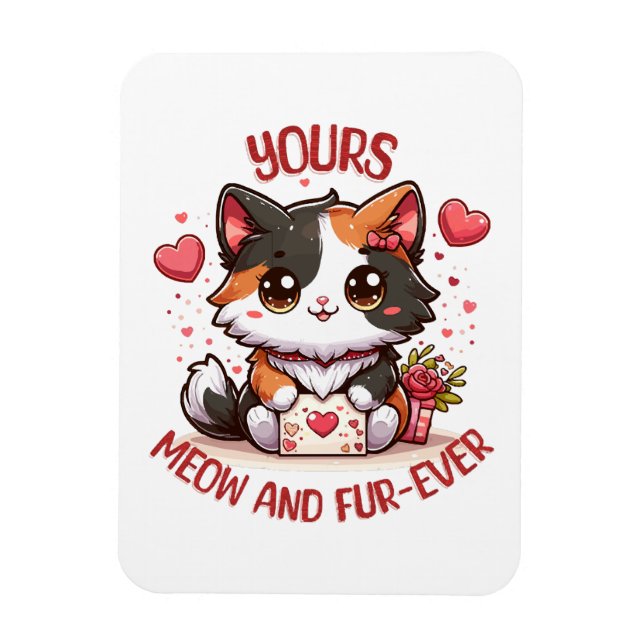 Adorable Calico Cat Valentine's Day  Magnet (Vertical)