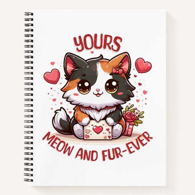 Adorable Calico Cat Valentine's Day  Notebook (Front)