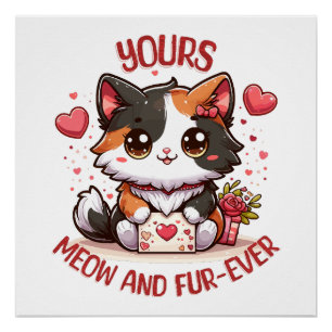 Adorable Calico Cat Valentine's Day  Poster