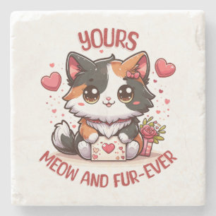 Adorable Calico Cat Valentine's Day Stone Coaster