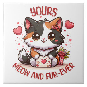 Adorable Calico Cat Valentine's Day Tile