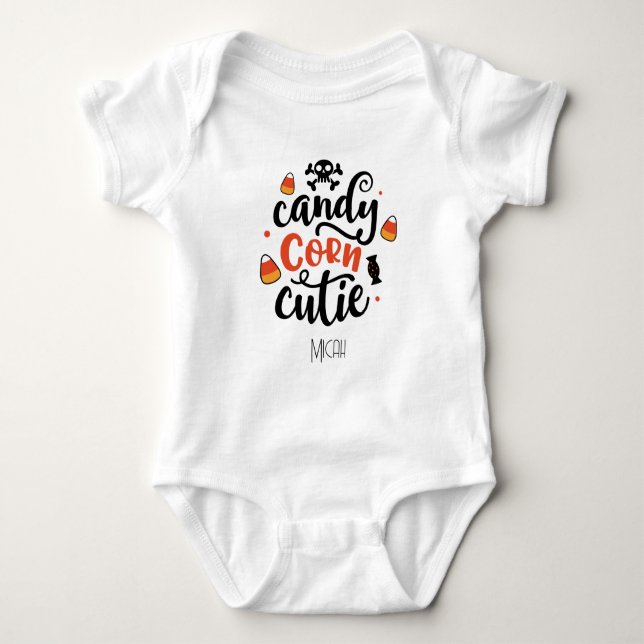 Adorable "Candy Corn Cutie" Monogram Name Baby Bodysuit (Front)