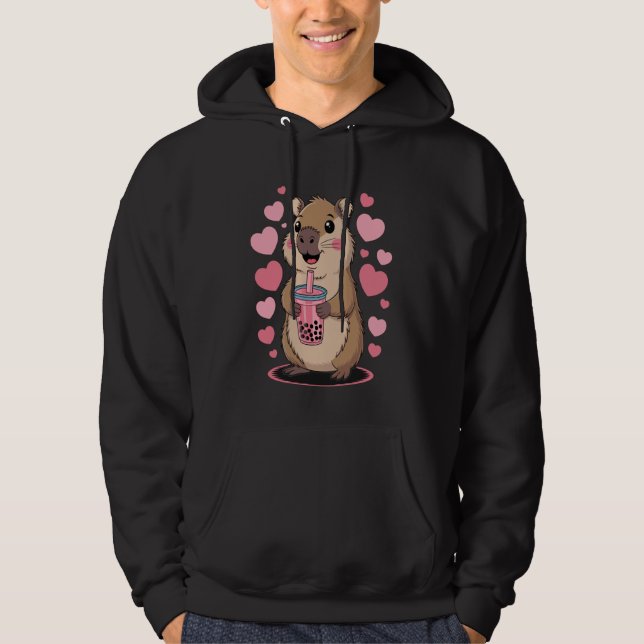 Adorable Capybara Sipping Bubble Tea Kawaii Animal Hoodie (Front)