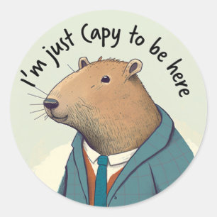 Adorable Capybara Tweed Suit Round Sticker
